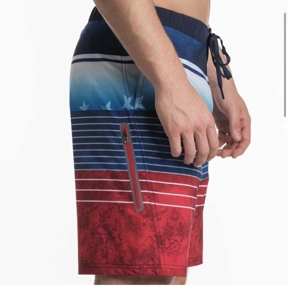 🌷 Zero Exposure Red White Blue Stars & Stripe Swim Trunks NWOT